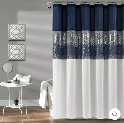 Lush Decor Night Sky Fabric shower curtain 72x72 blue and white/sequin