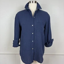 Rails Womens Ellis Button Up Shirt Indigo Organic Cotton Size S Gauzy Blue Layer