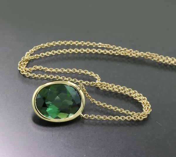 Solitär-Edelstein-Collier 1 grüner Turmalin 3,01 ct 585er Gelbgold Wert € 2.650