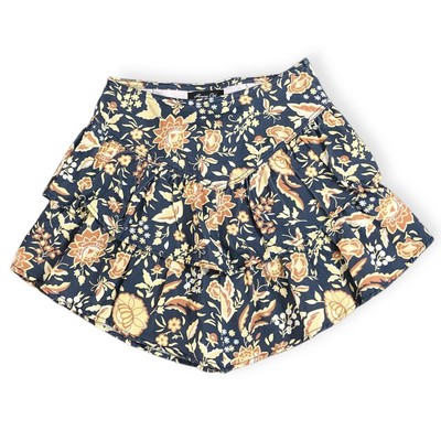 Francesca's Anna Cai Women's Navy Floral Print Ruffle Tiered Mini Skirt Size XS