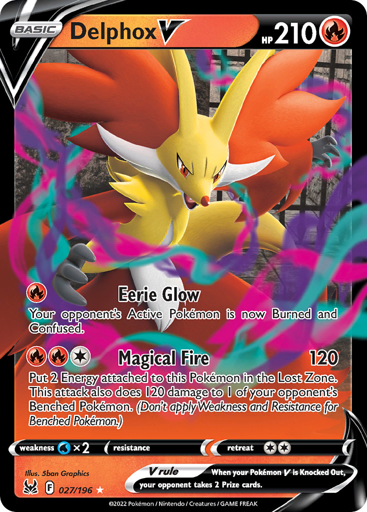 DELPHOX V 027/196 HOLO V RARE LOST ORIGIN POKEMON NM