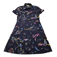Tory Burch Dress Womens 10 Blue Graphic Print Collared Short Sleeve Shirt