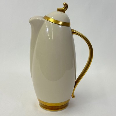 Flintridge Marquis Coffee Pot Gold Copper Bands Ivory China 10 3/4'' USA