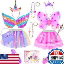 Princess Dress Up for Girls 4-6 With Tutu Shoes Jewelry Unicorn Headband Butterf
