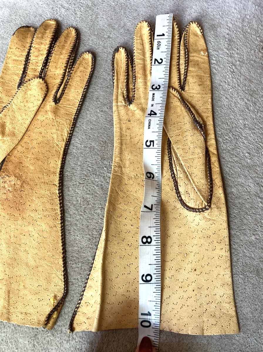 Vintage 50s Peccary Pigskin Leather Long Gloves Tan Women's 7/Small View 5