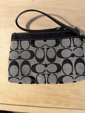 Coach Signature C Jacquard Logo Wristlet Black Gray Leather Trim Y2K Authentic