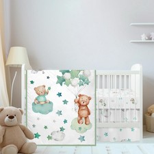 3 Pcs Crib Bedding Set for Boys Include Cloud Balloon Bear Theme Crib Sheets,...