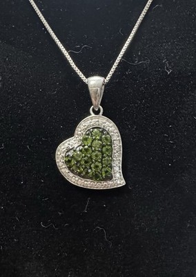925 Sterlingsilber grün Chromdiopsid Herz Anhänger & 20 Zoll Kette Halskette