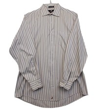 Nordstrom Mens 16 34 Fitted Dress Shirt Striped Blue Pinpoint Cotton