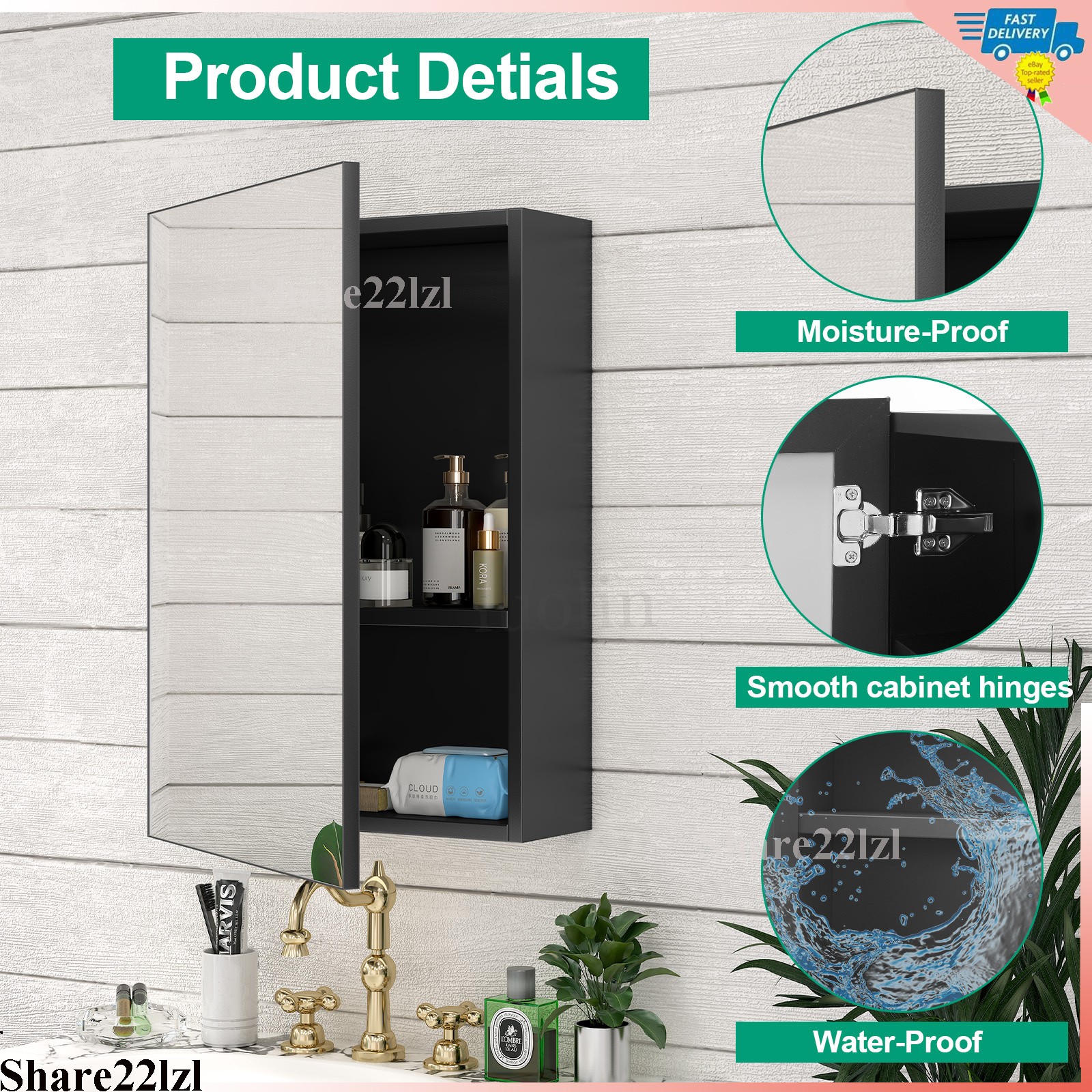 20.1 in. x 25.4 in. Single Door Medicine Wall Mounted Cabinet w Mirror Door