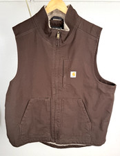 Carhartt Sherpa Lined Vest Brown Canvas Workwear Size XL Loose Fit DV4277-M