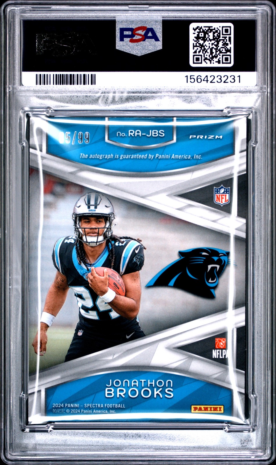 2024 PANINI SPECTRA ROOKIE AUTOS #RAJBS JONATHON BROOKS ROOKIE RC /99 PSA 8 view 2