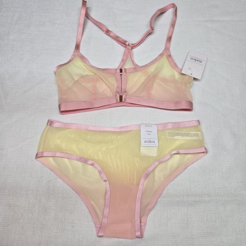 Auden Women's Unlined Ombre' Mesh Bralette Sports Bra Set Sz: XS Yellow/Pink