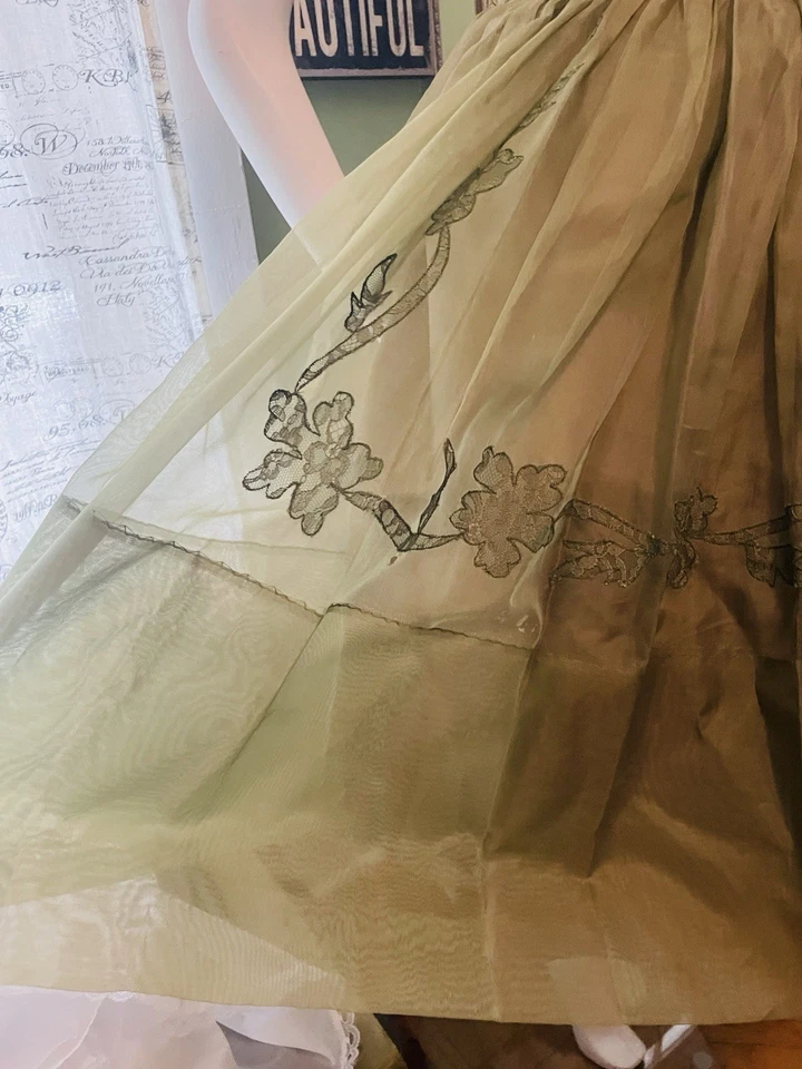 Vintage 50s Designer Chiffon Red Carpet Party Dress ~ Illusion Sheer Top M - Image 3 of 4