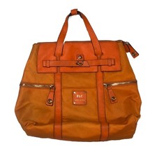 Henri Bendel Jetsetter Hand Bag Orange 14x14 with No Shoulder Handle VG