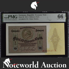 Germany Republic 5 Millionen Mark 1923 P 90 UNC PMG 66 EPQ 2nd TOP POP