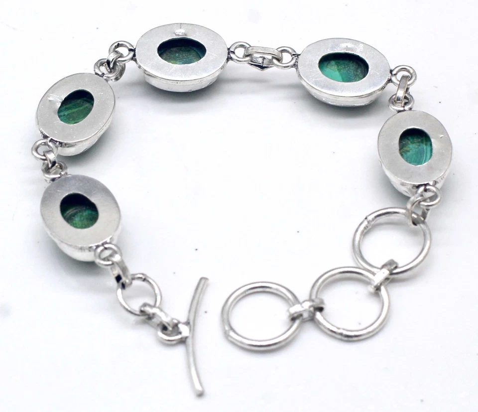 Brazalete de joyería de plata de ley 925 hecho a mano con piedras preciosas de malaquita verde tamaño-7-8" Foto 2 de 3