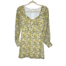 Fashion Nova Nova Vintage Yellow Floral Mini Dress Sweetheart XS Buttons Spring
