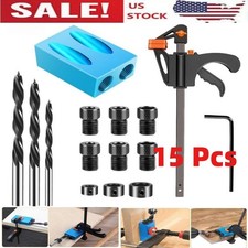 15Pcs Pocket Hole Jig 15 Degree Angle Oblique Hole Locator Dowel Drill Guide Kit
