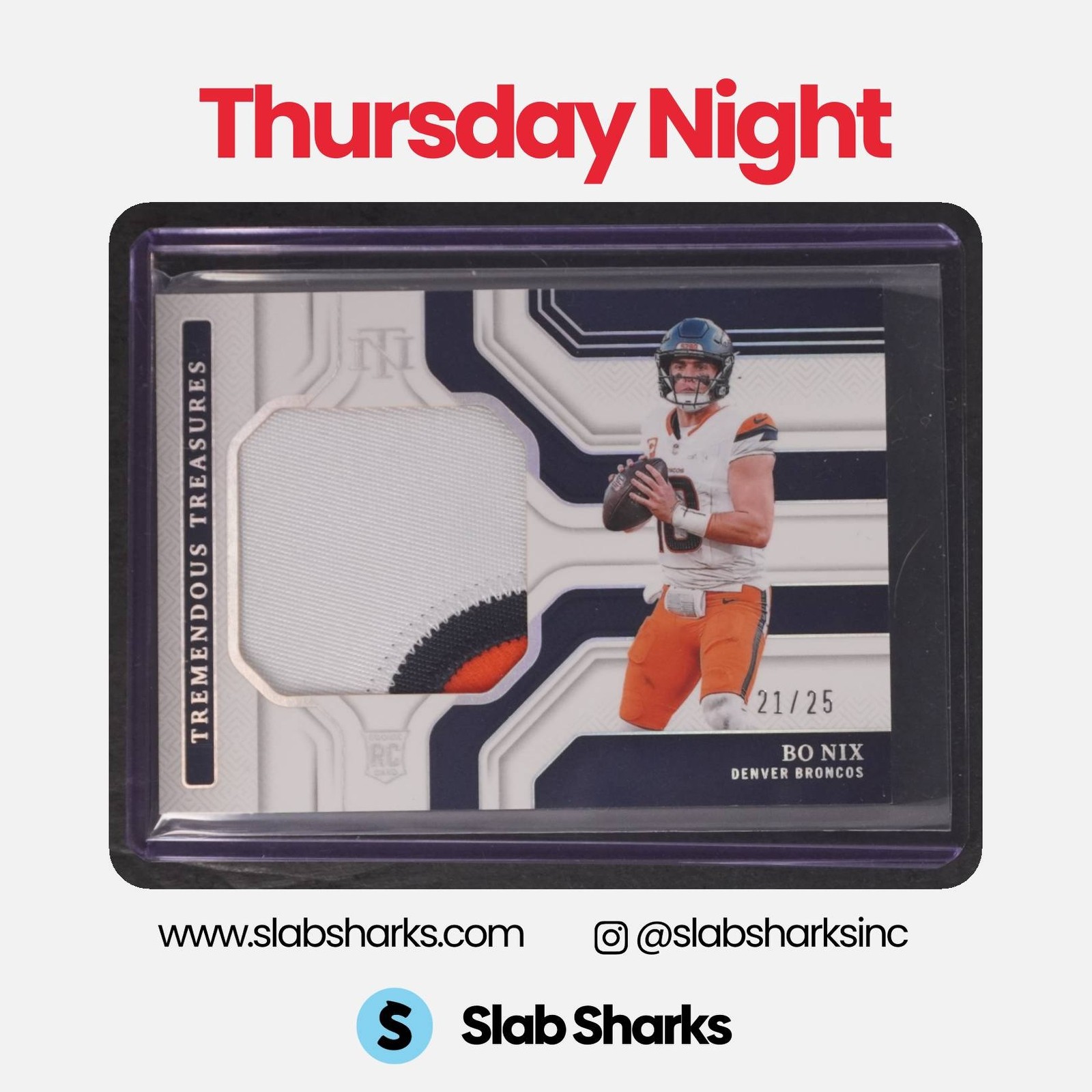 Bo Nix Panini National Treasures Tremendous Treasures Relics #BNX Holo Silver