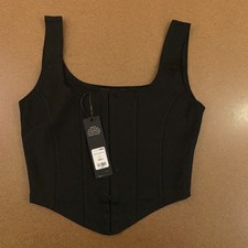 Fashion Nova Womens Small Black Stretch Wide Strap Cropped Belle Corset Top NWT