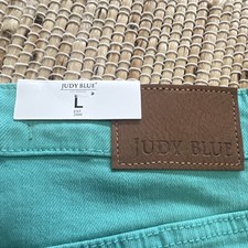 Judy Blue Aquamarine Denim Cut Off Shorts Women s L Mid Rise 5-Pocket JB150281C