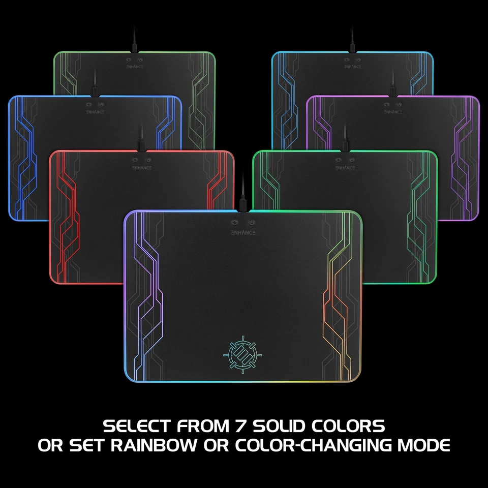 ENHANCE Large Hard Surface LED Gaming Mouse Pad - 7 RGB Light Up Modes - Image 2 of 4