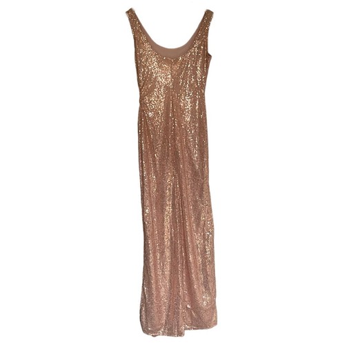 Sparkling Sides Slit Low Neck Sleeveless Rose Sequin Maxi Dress Evening Gown M - Picture 6 of 8