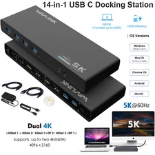 WAVLINK USB-C Dock Dual 4K 65W Laptop Charging, 14-in-1 Hub, HDMI/DP, Win/Mac