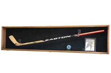 Hockey Stick Display Case Puck Walnut Wood Holder Cabinet Wall Frame Shadow Box