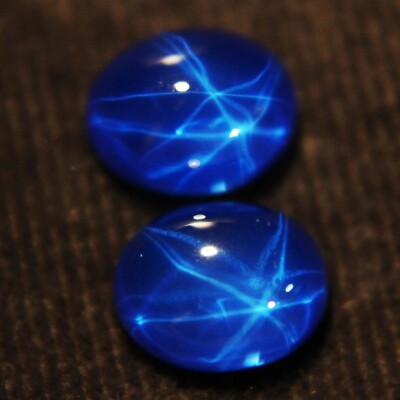 8.50 Ct 6 Rays Certified Star Blue Sapphire Cabochon Loose Gemstones Pair 9x7 mm