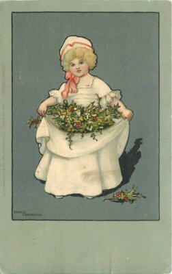 Artist Ethel Parkinson Girl Christmas Holly 1907 Postcard Osborne  20-6715