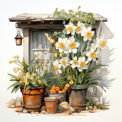Dekobild Frühling Narzissen im Blumentopf Mediterran Wandbild Blumen Dekofliese - Bild 1 von 1