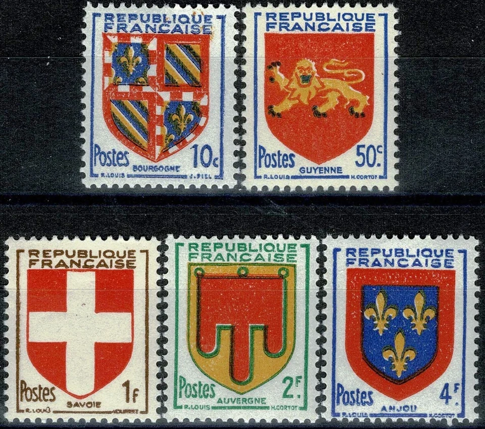 FRANCE 1949 SÉRIE BLASONS YT n° 834 à 838 neufs ★★ luxe / MNH (A) - Photo 1/1
