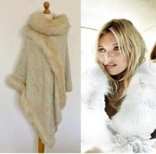 Frank Usher Poncho Cape Cream Beige Faux Fur Onesize