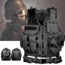 Military Tactical Molle Vest with Gun Holster Army Assault Combat Plate Carrier