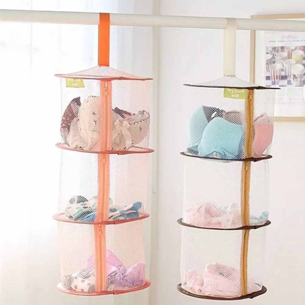 3 Shelf Hanging Zipper Storage Net Organizer Bag Door Wall Closet