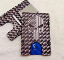 Punisher Flag, Carbon Pattern, Wallet/ Credit Card Holder, ,Alum, RFID Protected