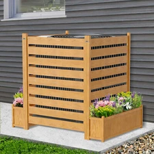 SLSY Air Conditioner Fence 3 Panels Outdoor Wood Privacy Screen with Planter Box