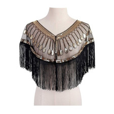 Women Mesh Sequin Cape Evening Shawl Wrap Beaded Cape Fringed Dress Accessories