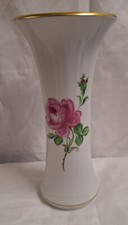 Blumenvase Meissen Porzellan 1. Wahl Rosenblüte rosafarben Goldrand 70er Sammler