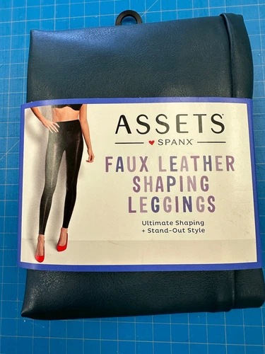 ASSETS by SPANX Women's All Over Sea Blue Faux Leather Leggings Size 1X hiwaist