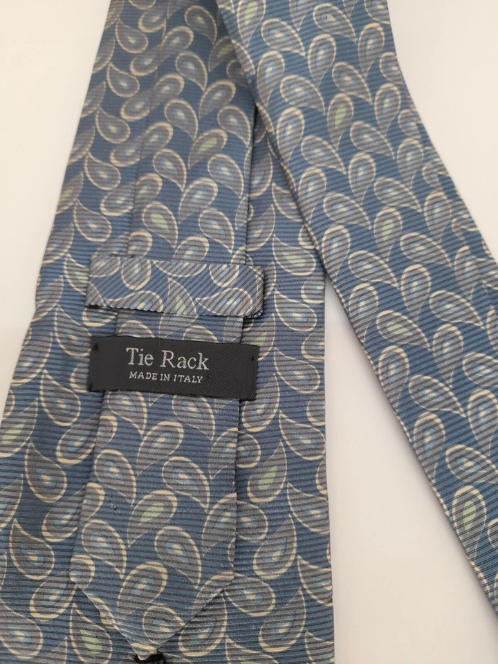 TIE RACK   cravatta 100%seta silk blu verde celeste  floreale necktie A466 - Immagine 3 di 4