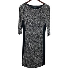 Lauren Ralph Lauren Size 12 Black White Print 3/4 Sleeve Dress Career Staple