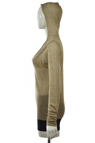 J Crew Women Sweater Size M Light Brown Solid Linen Long Sleeve Hooded Top Shirt - Picture 3 of 4