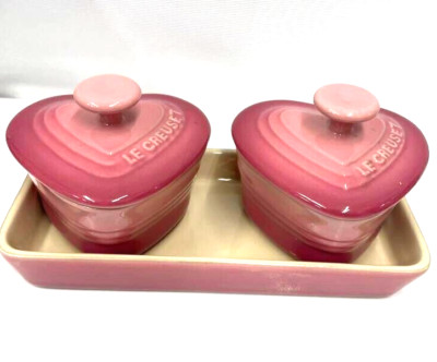 Le Creuset Heart Cocotte Putite Ramekin D'Amour Tray Set Rose