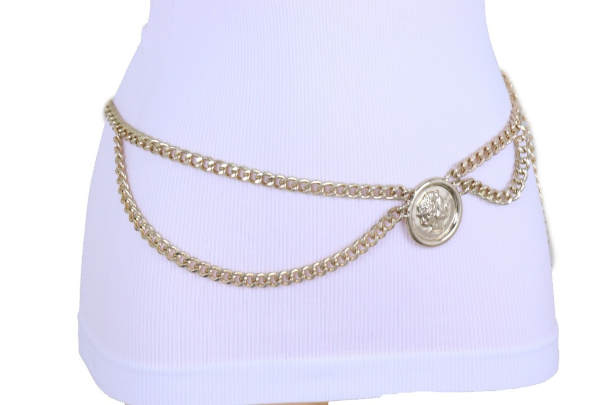 Western Medallion Chain Waist Belt OS Gold EXC Gold Medallion Chain Belt: Handmade USA Fashion Waist Chain  main image 4