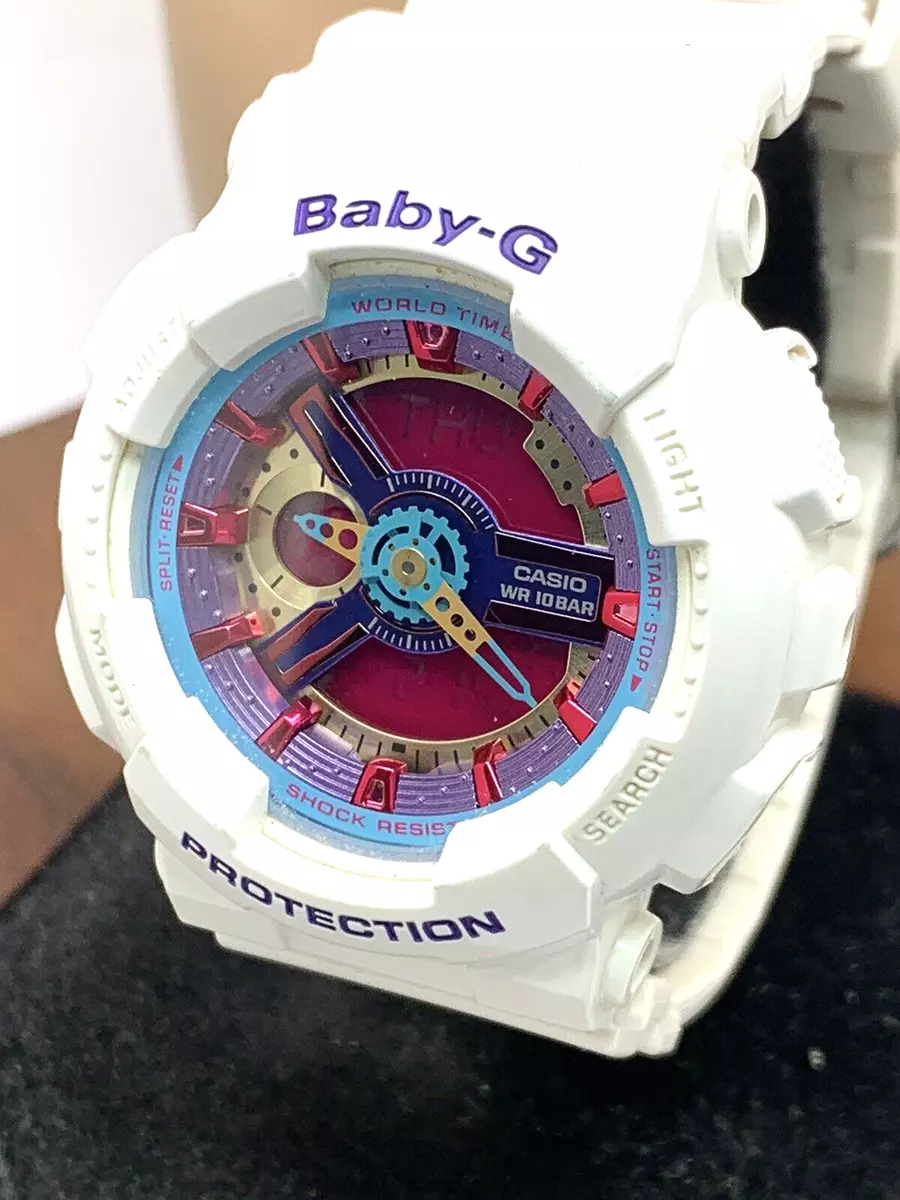 Casio Women s Watch Baby G BA112 Pink Dial White Resin 5338 Analog Digital 40mm