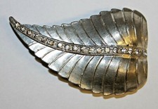 Signed WCMA Silver Rhinestone Leaf Shaped Belt Buckle Art Nouveau Estate