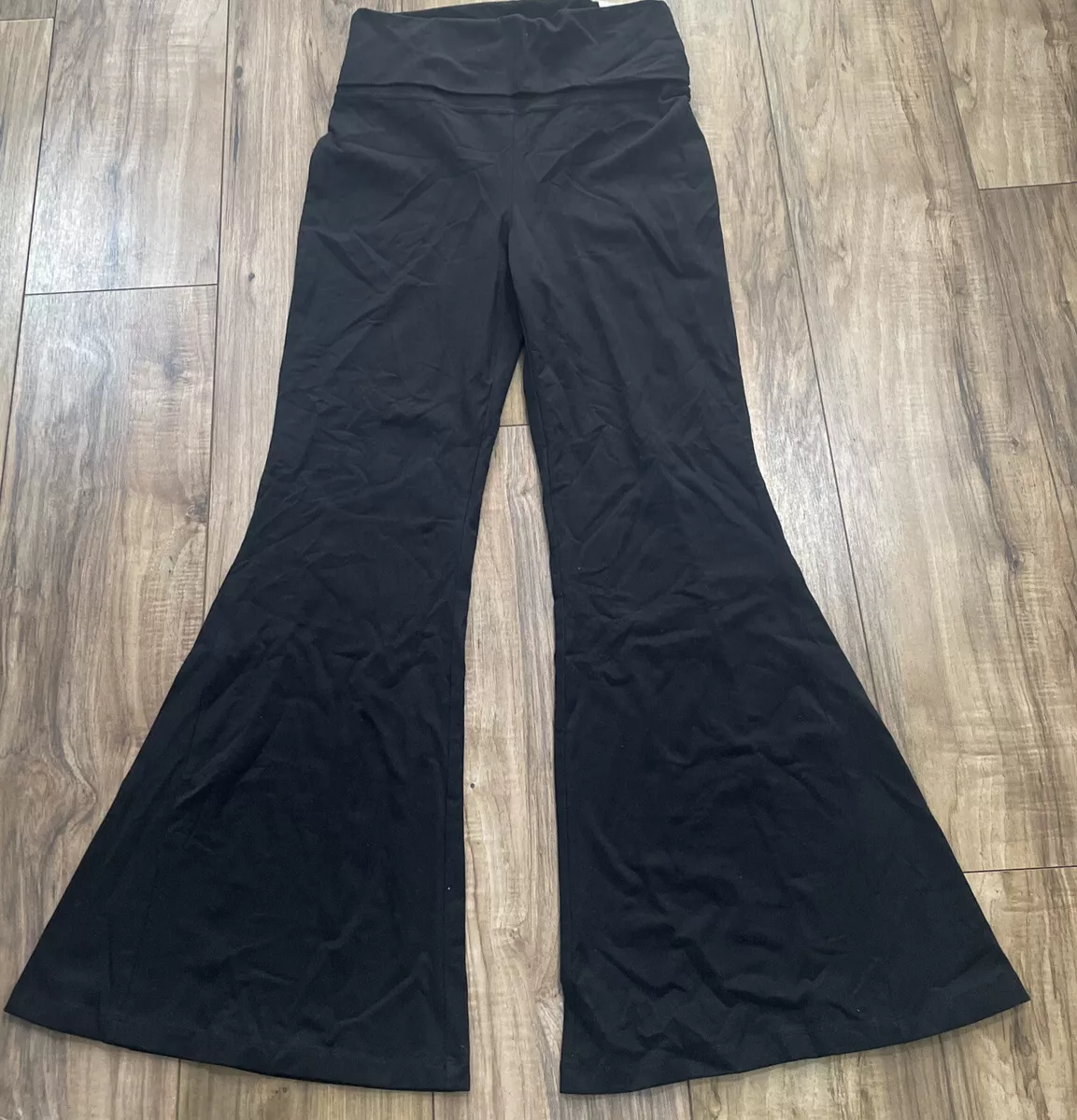 OFFLINE By Aerie Fold Over Hi-Rise OG Super Flare Pants Size Large Black